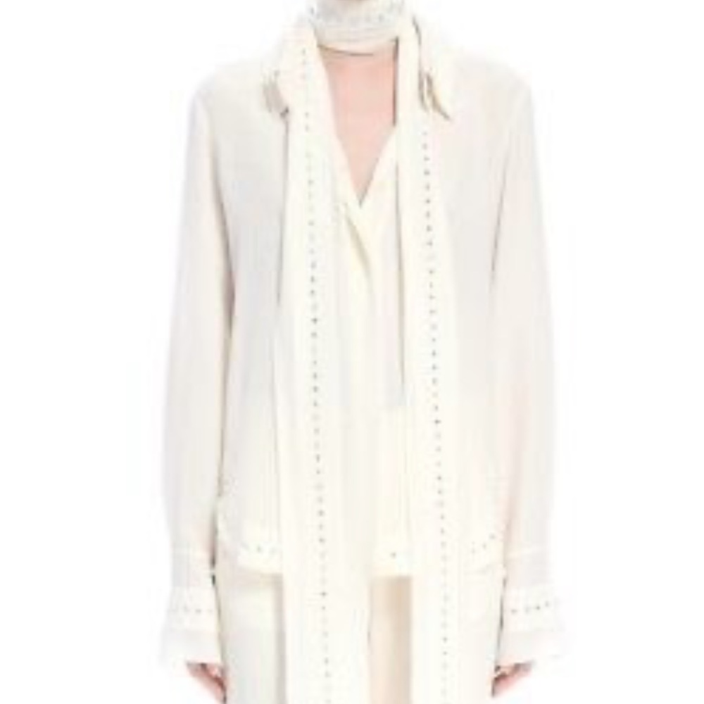 Designer Chloe Blouse w gems and removable tie.